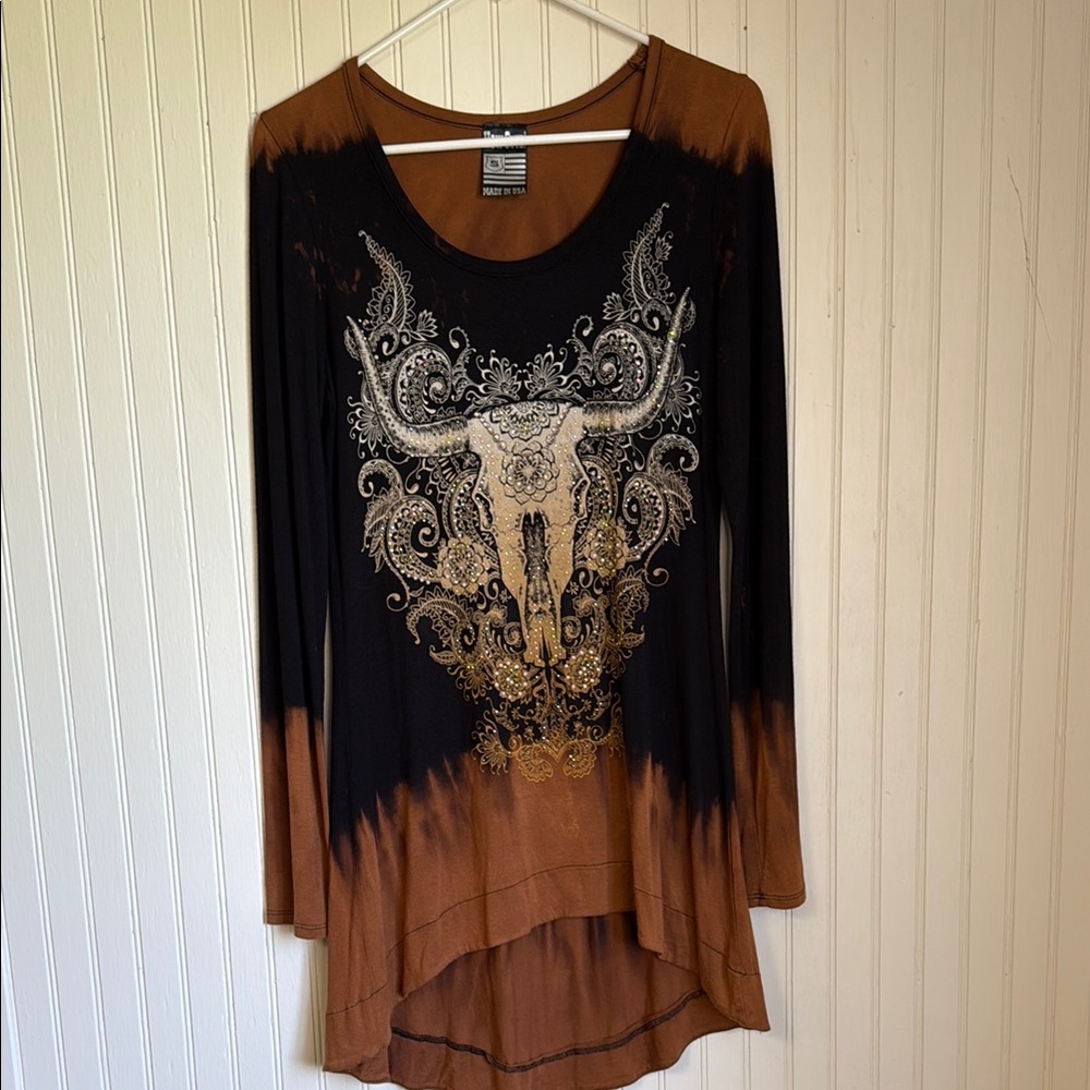 Women's How Cute brand Oversized Small Scoop neck High/Low Western Bling Fun